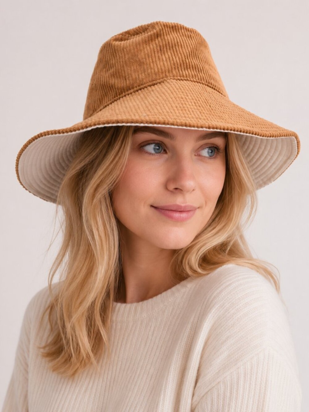 Ines de la Fressange x Uniqlo Corduroy Brown OS Hat Wide Brim Cottagecore